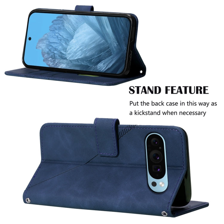 For Google Pixel 9 Crossbody 3D Embossed Flip Leather Phone Case(Blue)