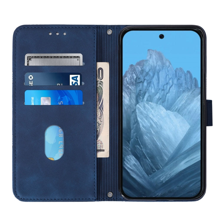 For Google Pixel 9 Crossbody 3D Embossed Flip Leather Phone Case(Blue)