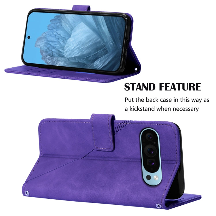 For Google Pixel 9 Crossbody 3D Embossed Flip Leather Phone Case(Purple)