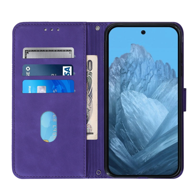 For Google Pixel 9 Crossbody 3D Embossed Flip Leather Phone Case(Purple)