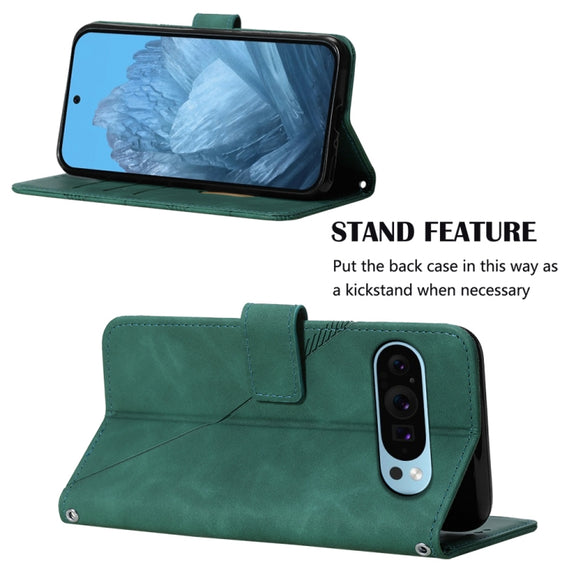 For Google Pixel 9 Crossbody 3D Embossed Flip Leather Phone Case(Dark Green)