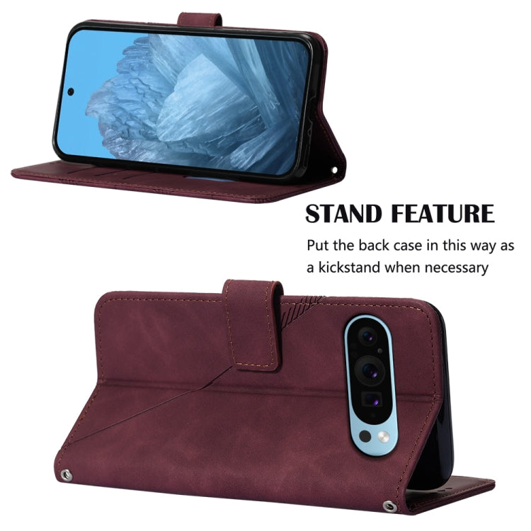 For Google Pixel 9 Crossbody 3D Embossed Flip Leather Phone Case(Wine Red)