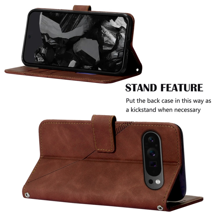 For Google Pixel 9 Pro Crossbody 3D Embossed Flip Leather Phone Case(Brown)