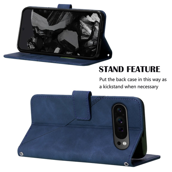 For Google Pixel 9 Pro Crossbody 3D Embossed Flip Leather Phone Case(Blue)