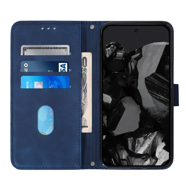 For Google Pixel 9 Pro Crossbody 3D Embossed Flip Leather Phone Case(Blue)