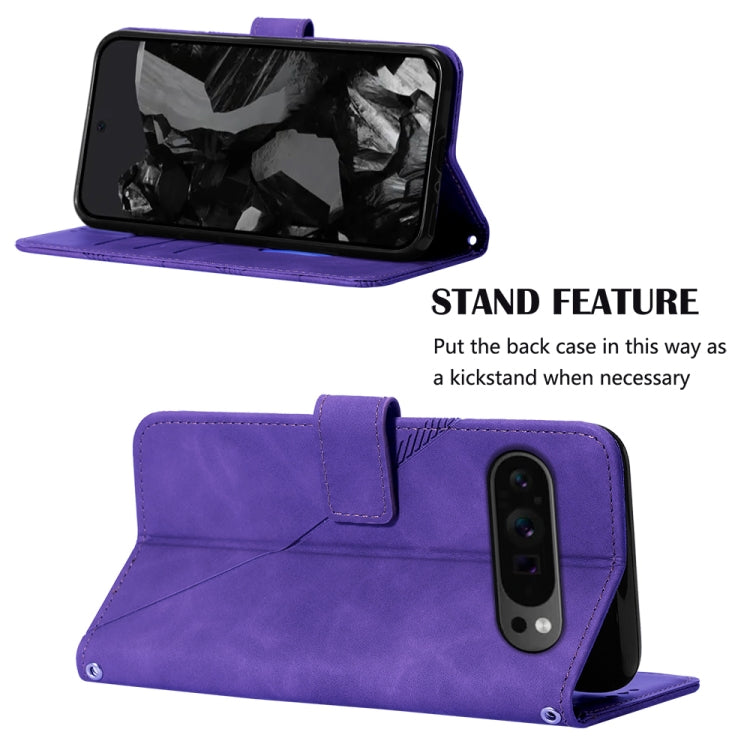 For Google Pixel 9 Pro Crossbody 3D Embossed Flip Leather Phone Case(Purple)