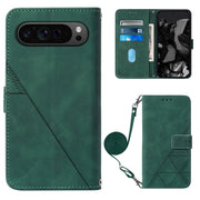 For Google Pixel 9 Pro Crossbody 3D Embossed Flip Leather Phone Case(Dark Green)