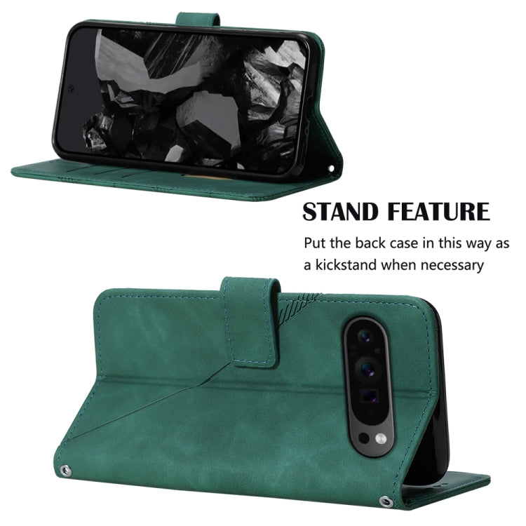 For Google Pixel 9 Pro Crossbody 3D Embossed Flip Leather Phone Case(Dark Green)