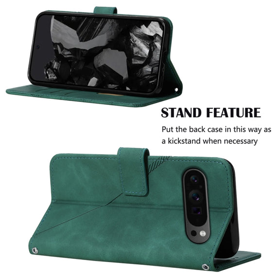 For Google Pixel 9 Pro Crossbody 3D Embossed Flip Leather Phone Case(Dark Green)