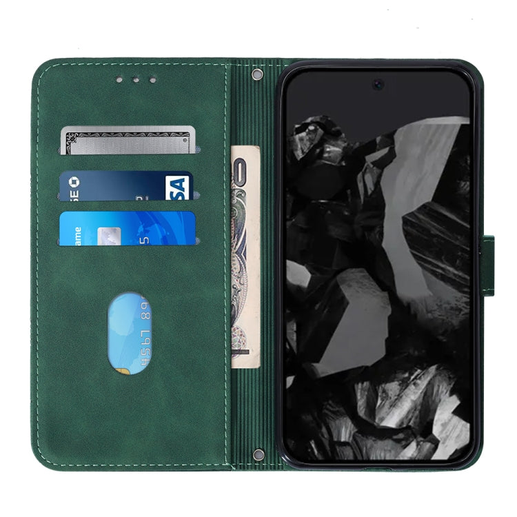 For Google Pixel 9 Pro Crossbody 3D Embossed Flip Leather Phone Case(Dark Green)