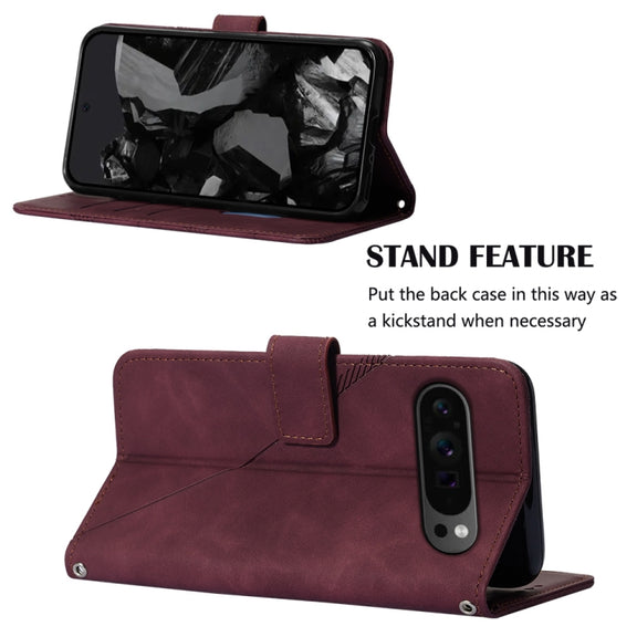 For Google Pixel 9 Pro Crossbody 3D Embossed Flip Leather Phone Case(Wine Red)