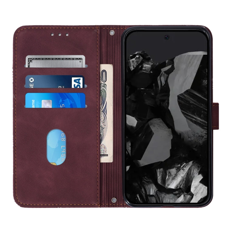 For Google Pixel 9 Pro Crossbody 3D Embossed Flip Leather Phone Case(Wine Red)