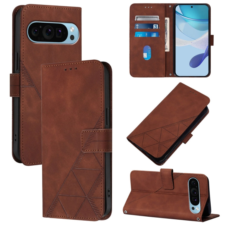 For Google Pixel 9 Pro XL Crossbody 3D Embossed Flip Leather Phone Case(Brown)