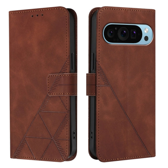 For Google Pixel 9 Pro XL Crossbody 3D Embossed Flip Leather Phone Case(Brown)
