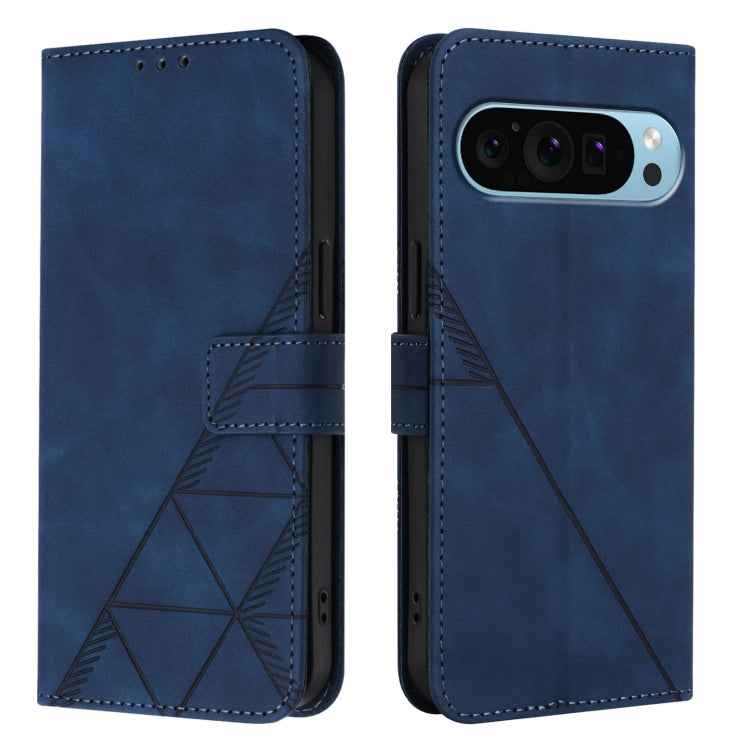 For Google Pixel 9 Pro XL Crossbody 3D Embossed Flip Leather Phone Case(Blue)