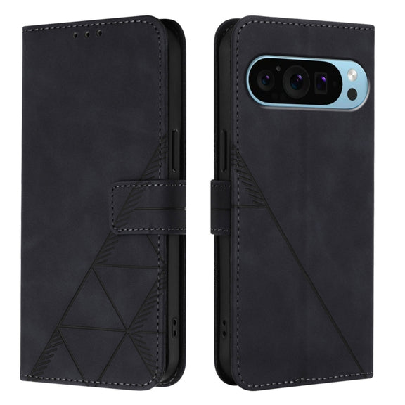 For Google Pixel 9 Pro XL Crossbody 3D Embossed Flip Leather Phone Case(Black)