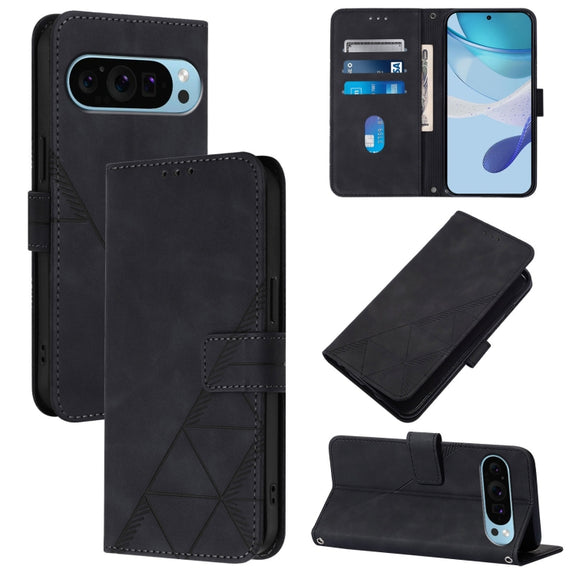 For Google Pixel 9 Pro XL Crossbody 3D Embossed Flip Leather Phone Case(Black)