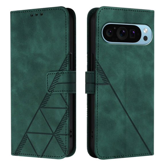 For Google Pixel 9 Pro XL Crossbody 3D Embossed Flip Leather Phone Case(Dark Green)
