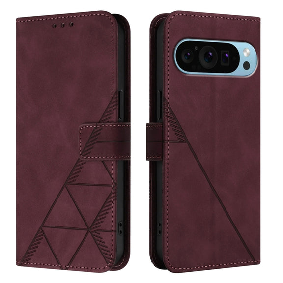 For Google Pixel 9 Pro XL Crossbody 3D Embossed Flip Leather Phone Case(Wine Red)