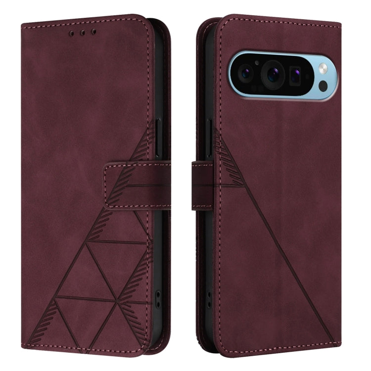 For Google Pixel 9 Pro XL Crossbody 3D Embossed Flip Leather Phone Case(Wine Red)