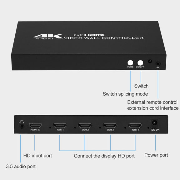 XP02 4K 2x2 HDMI Video Wall Controller Multi-screen Splicing Processor, Style:Ordinary(UK Plug)