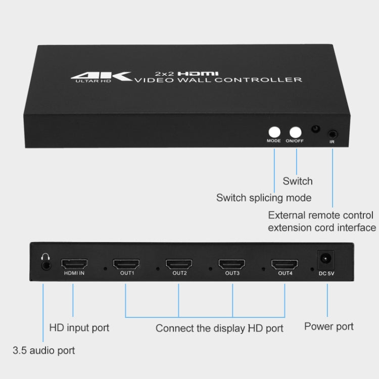 XP02 4K 2x2 HDMI Video Wall Controller Multi-screen Splicing Processor, Style:Ordinary(US Plug)