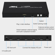 XP03 4K 2x2 HDMI Video Wall Controller Multi-screen Splicing Processor, Style:Playback Version(UK Plug)
