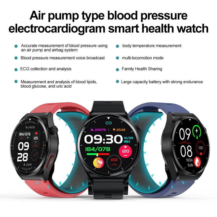 S22 Air Pump Blood Pressure Testing ECG Health Smart Watch, 1.39 inch Round Screen(Blue)