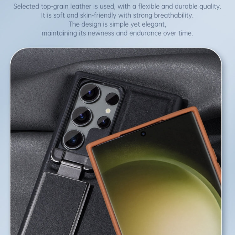 For Samsung Galaxy S24 Ultra 5G Lens Flip Cover All-inclusive Phone Case with Holder(Brown)