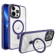 For iPhone 13 Pro Max Shield Armor MagSafe Holder Phone Case(Deep Purple)