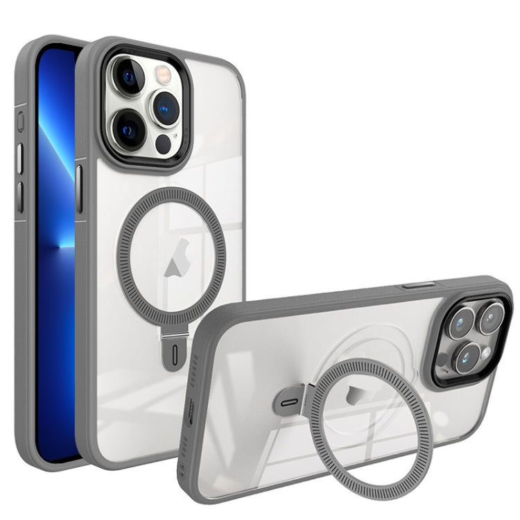 For iPhone 13 Pro Shield Armor MagSafe Holder Phone Case(Grey)