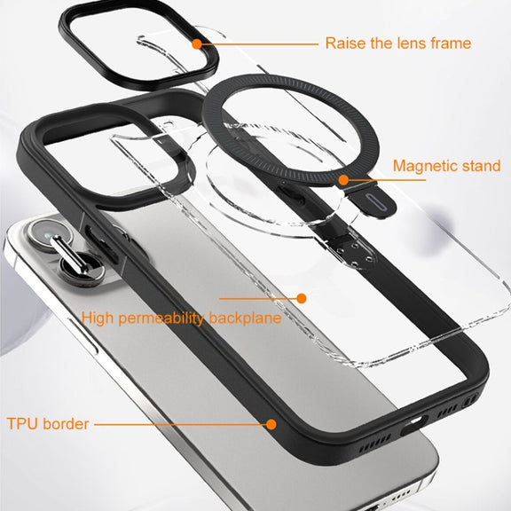 For iPhone 14 Shield Armor MagSafe Holder Phone Case(Deep Purple)