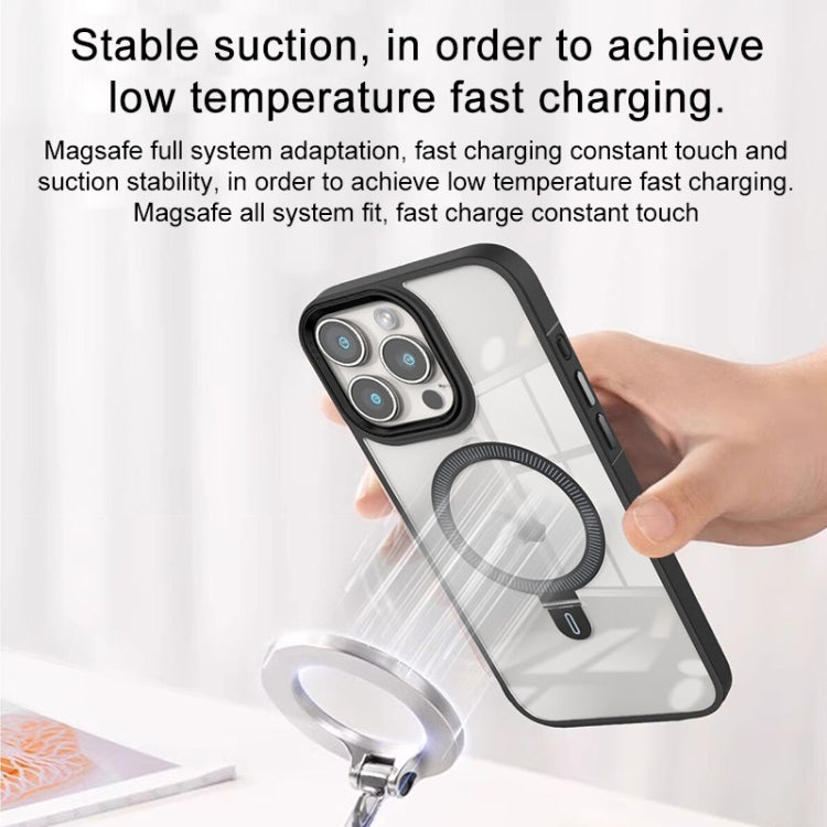 For iPhone 14 Shield Armor MagSafe Holder Phone Case(Deep Purple)