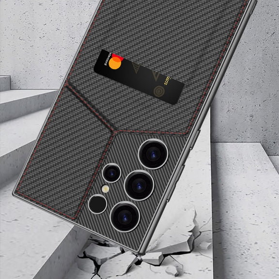 For Samsung Galaxy S24 Ultra 5G GKK Rotor Bracket Recessed Card Bag Full Coverage Phone Case(Carbon Fibre Texture)