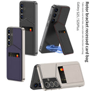 For Samsung Galaxy S25 5G GKK Rotor Bracket Recessed Card Bag Full Coverage Phone Case(Black)