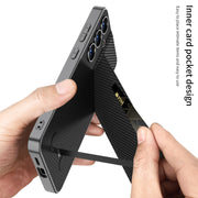 For Samsung Galaxy S25 5G GKK Rotor Bracket Recessed Card Bag Full Coverage Phone Case(Black)