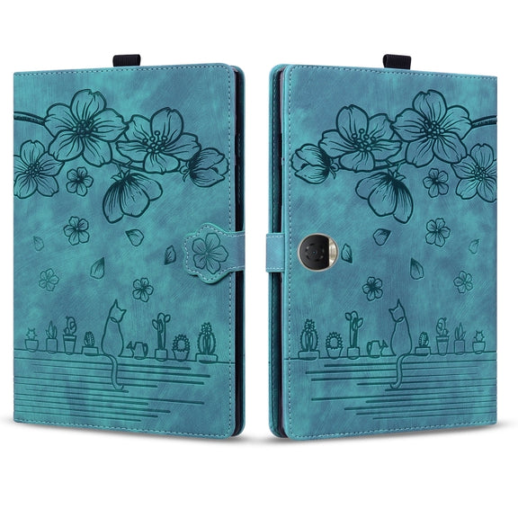 For Honor Pad 9 Cartoon Sakura Cat Embossed Leather Tablet Case(Green)