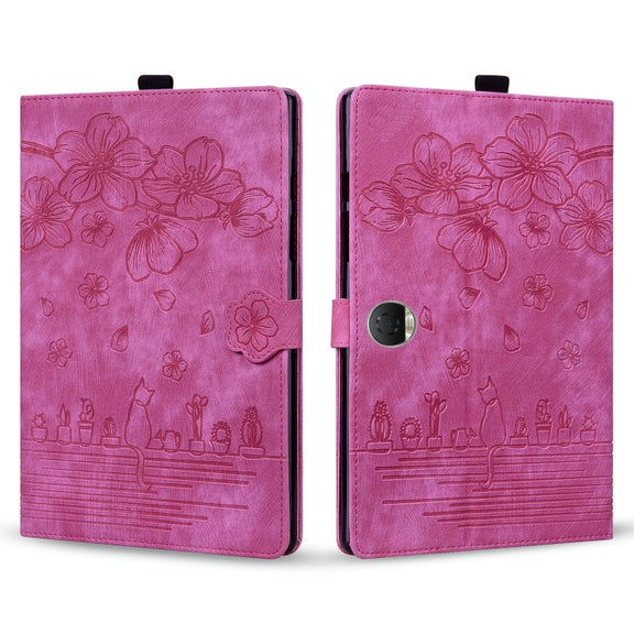 For Honor Pad 9 Cartoon Sakura Cat Embossed Leather Tablet Case(Rose Red)