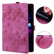 For Honor Pad 9 Cartoon Sakura Cat Embossed Leather Tablet Case(Rose Red)
