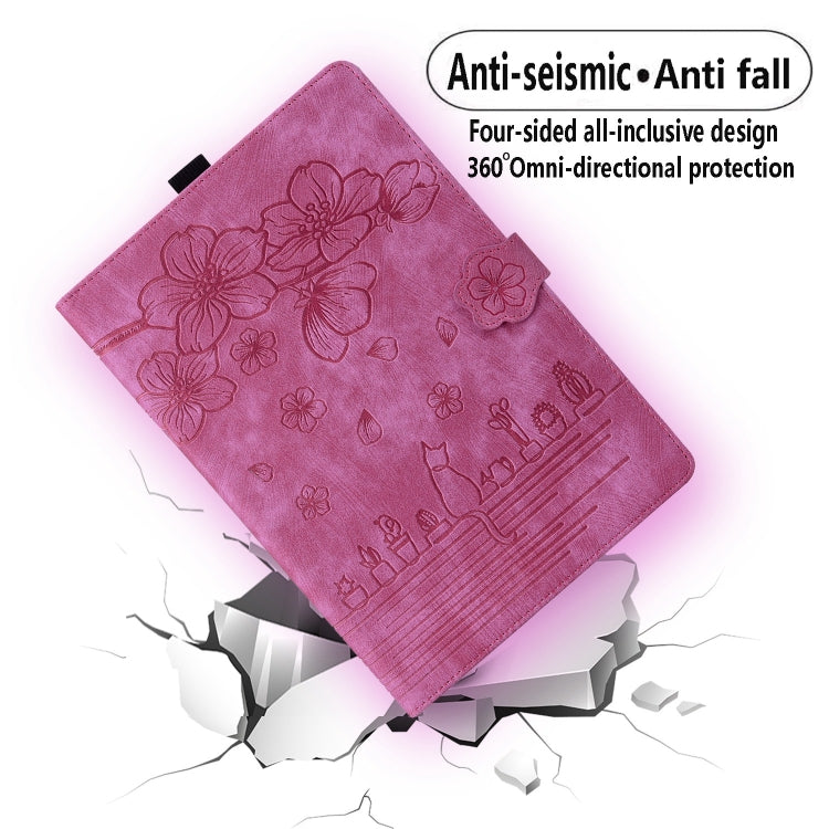 For Honor Pad 9 Cartoon Sakura Cat Embossed Leather Tablet Case(Rose Red)