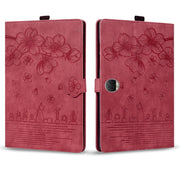 For Honor Pad 9 Cartoon Sakura Cat Embossed Leather Tablet Case(Red)