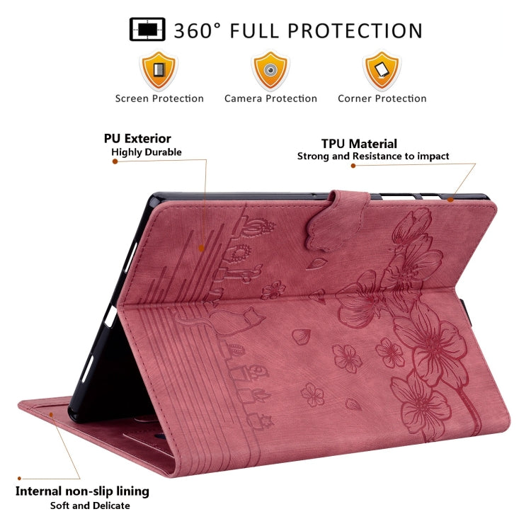 For Honor Pad 9 Cartoon Sakura Cat Embossed Leather Tablet Case(Red)