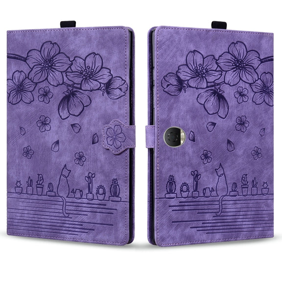 For Honor Pad 9 Cartoon Sakura Cat Embossed Leather Tablet Case(Purple)