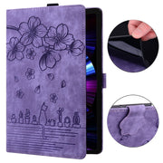 For Honor Pad 9 Cartoon Sakura Cat Embossed Leather Tablet Case(Purple)