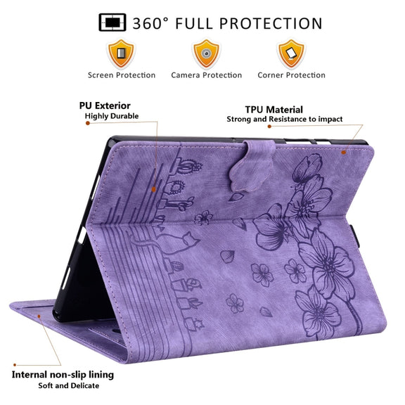 For Honor Pad 9 Cartoon Sakura Cat Embossed Leather Tablet Case(Purple)