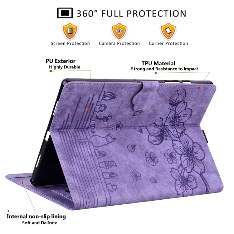 For Honor Pad 9 Cartoon Sakura Cat Embossed Leather Tablet Case(Purple)