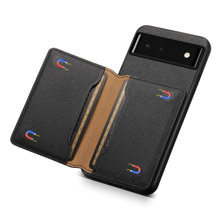 For Google Pixel 6 Calf Texture Card Bag Design Full Coverage Phone Case(Black)