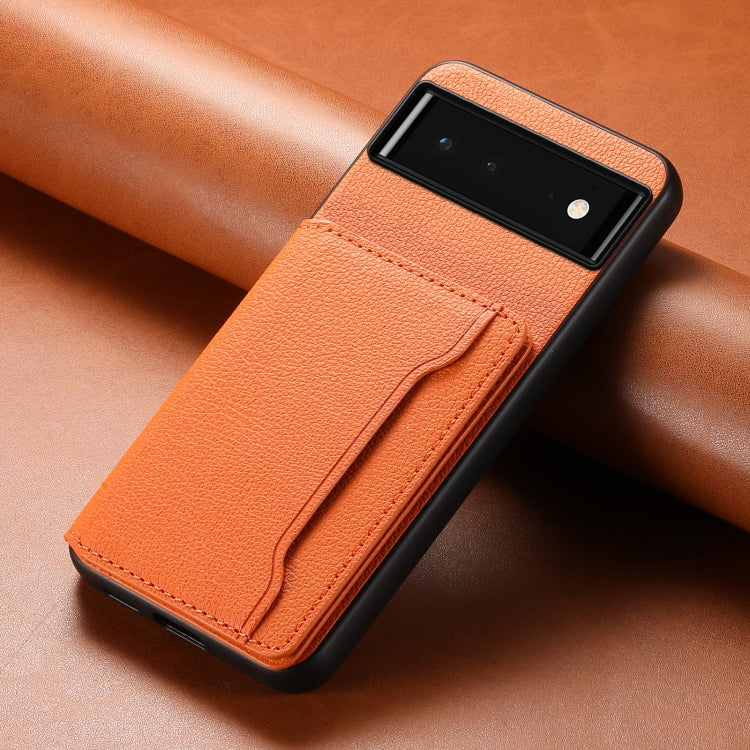 For Google Pixel 6 Calf Texture Card Bag Design Full Coverage Phone Case(Orange)