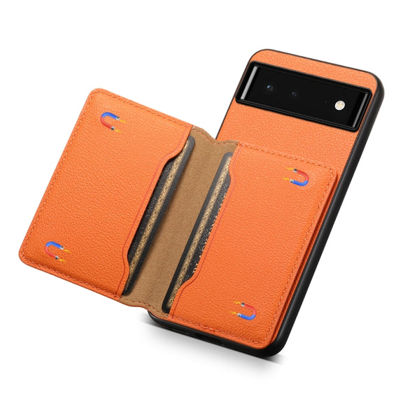 For Google Pixel 6 Calf Texture Card Bag Design Full Coverage Phone Case(Orange)
