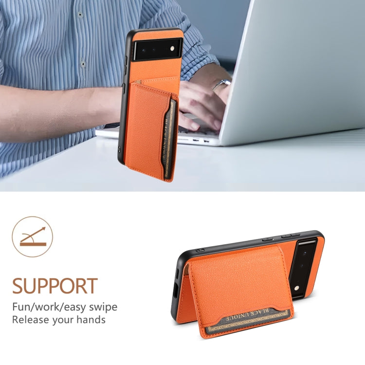 For Google Pixel 6 Calf Texture Card Bag Design Full Coverage Phone Case(Orange)